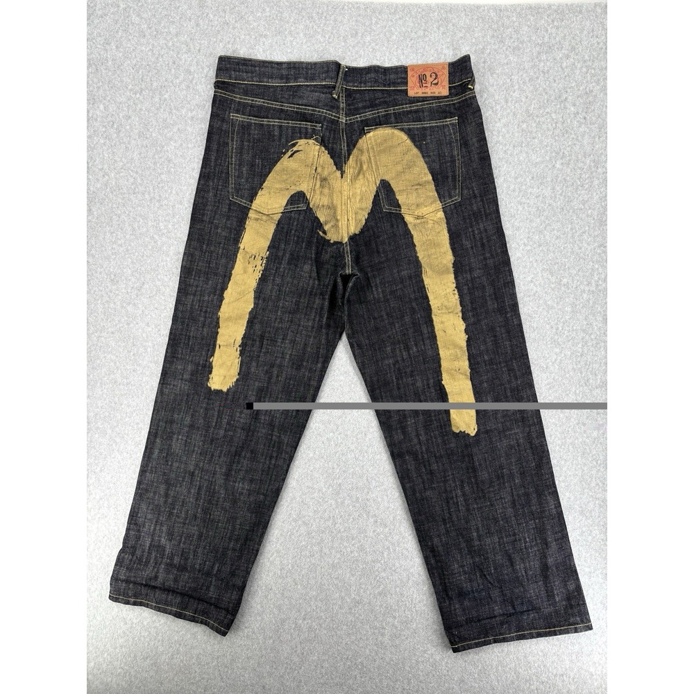 EVISU No.2 Lot 0001 Jeans Mens 40 Gold Painted Daicock Dark Denim